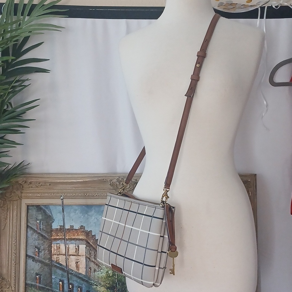 FIRM!!!! Fossil Women's Beige Plaid Shoulder Bag - Picture 17 of 17